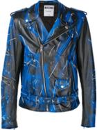 Moschino Trompe-l'oeil Biker Jacket, Men's, Size: 48, Blue, Calf Leather