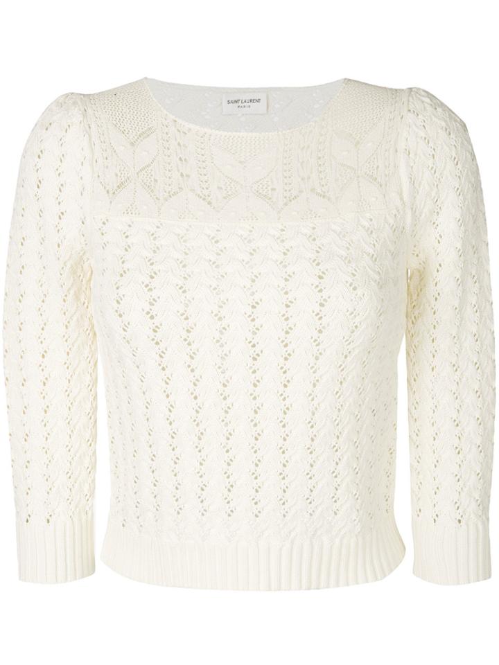 Saint Laurent Embroidered Fitted Sweater - White