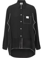 Burberry Piping Detail Crepe De Chine Oversized Shirt - Black