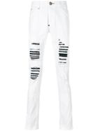 Philipp Plein Distressed Panel Slim Fit Jeans - White