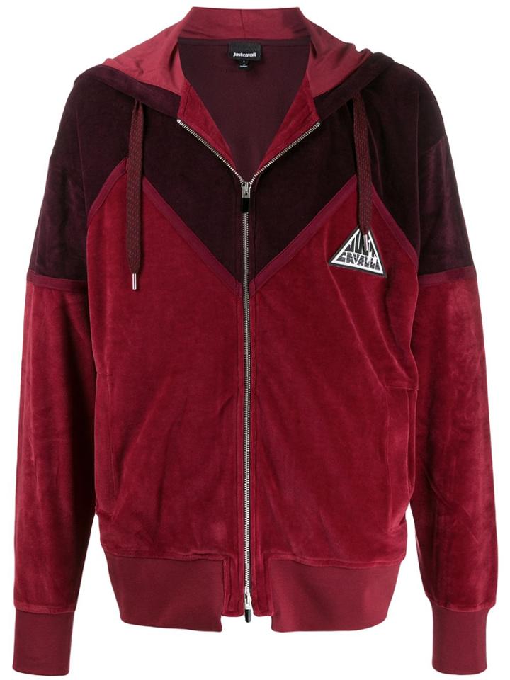 Just Cavalli Logo Patch Zip-front Hoodie - Red