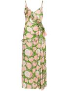 Miu Miu Floral Print Ruffled Maxi Dress - Green