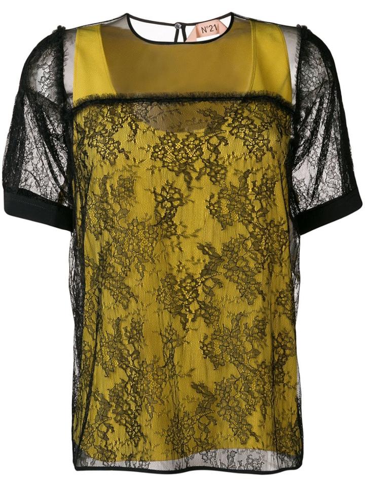 No21 Layered Lace T-shirt Tank - Black