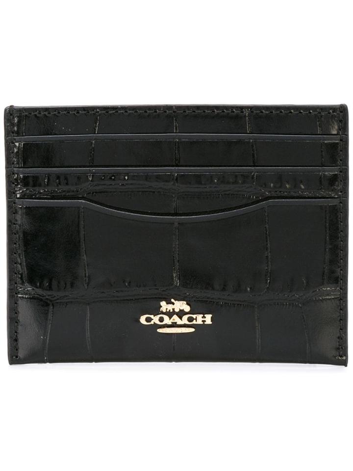 Coach Embossed Flat Card Case - Black