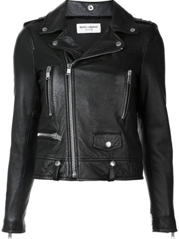 Saint Laurent Heart Studded Classic Moto Jacket, Women's, Size: 36, Black, Lamb Skin/metal