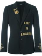 Dolce & Gabbana 'life Is Amazing' Blazer, Men's, Size: 46, Black, Polyester/spandex/elastane/glass