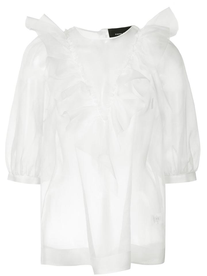 Simone Rocha Sheer Ruffle Top, Women's, Size: 4, White, Silk