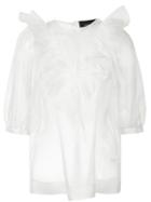 Simone Rocha Sheer Ruffle Top, Women's, Size: 4, White, Silk