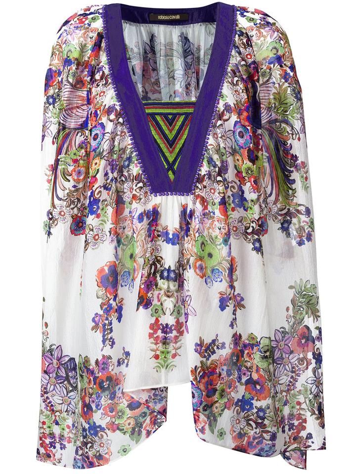 Roberto Cavalli V-neck Handkerchief Tunic, Women's, Size: 42, White, Silk