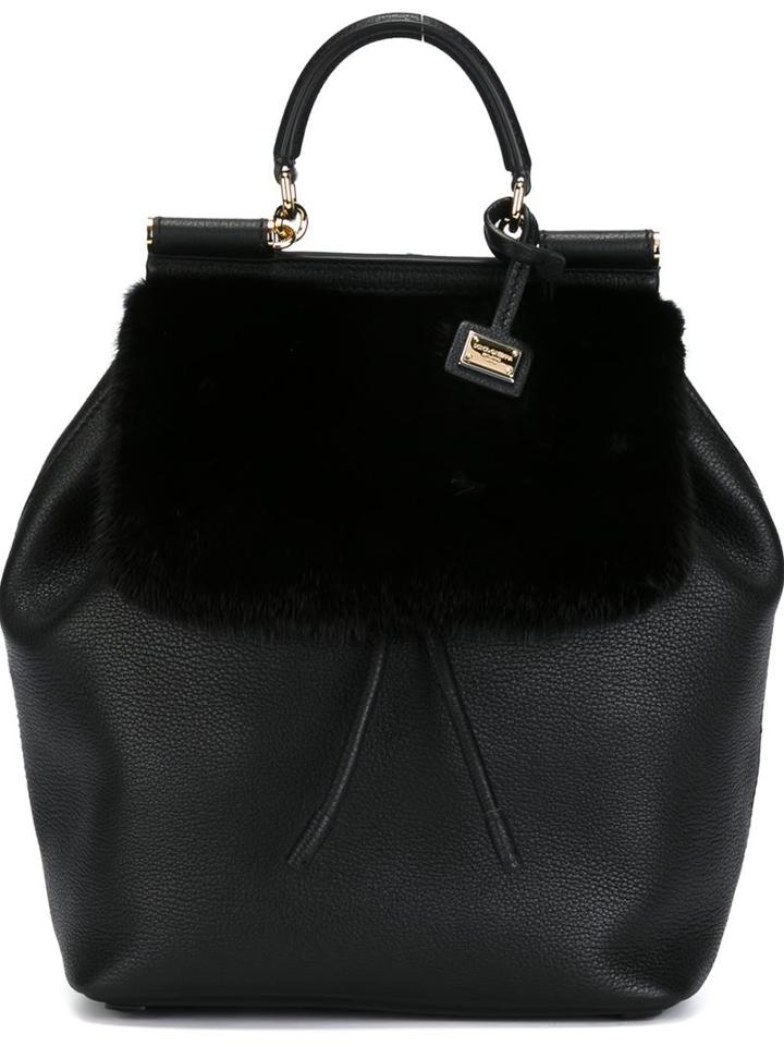 Dolce & Gabbana Sicily Backpack, Black, Mink Fur/leather