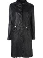 Giorgio Brato Creased Effect Coat, Women's, Size: 44, Black, Leather/cotton/polyester/silk