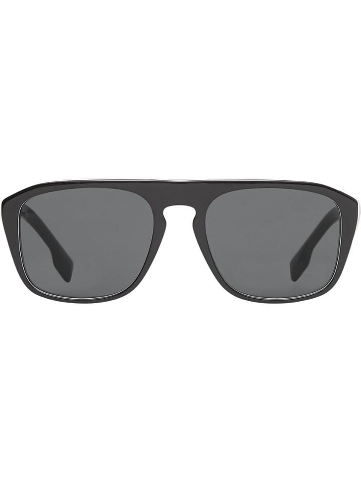 Burberry Icon Stripe Detail Square Frame Sunglasses - Black