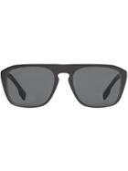 Burberry Icon Stripe Detail Square Frame Sunglasses - Black