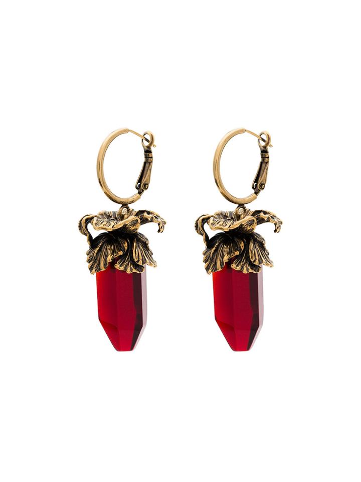 Alexander Mcqueen Deep Red Iris Pendant Earrings