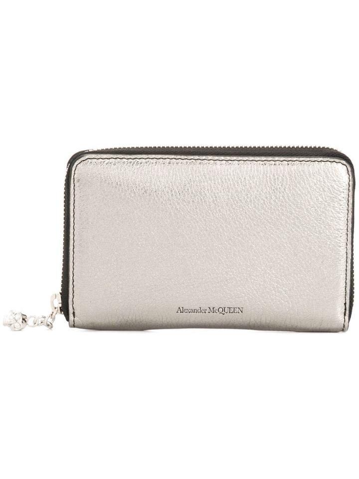 Alexander Mcqueen Metallic Zip Around Wallet - Silver