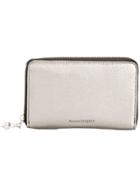 Alexander Mcqueen Metallic Zip Around Wallet - Silver
