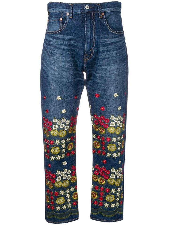Junya Watanabe Floral Embroidered Jeans - Blue