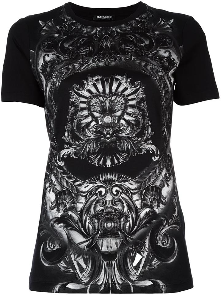 Balmain Baroque Detail T-shirt, Women's, Size: 38, Black, Cotton