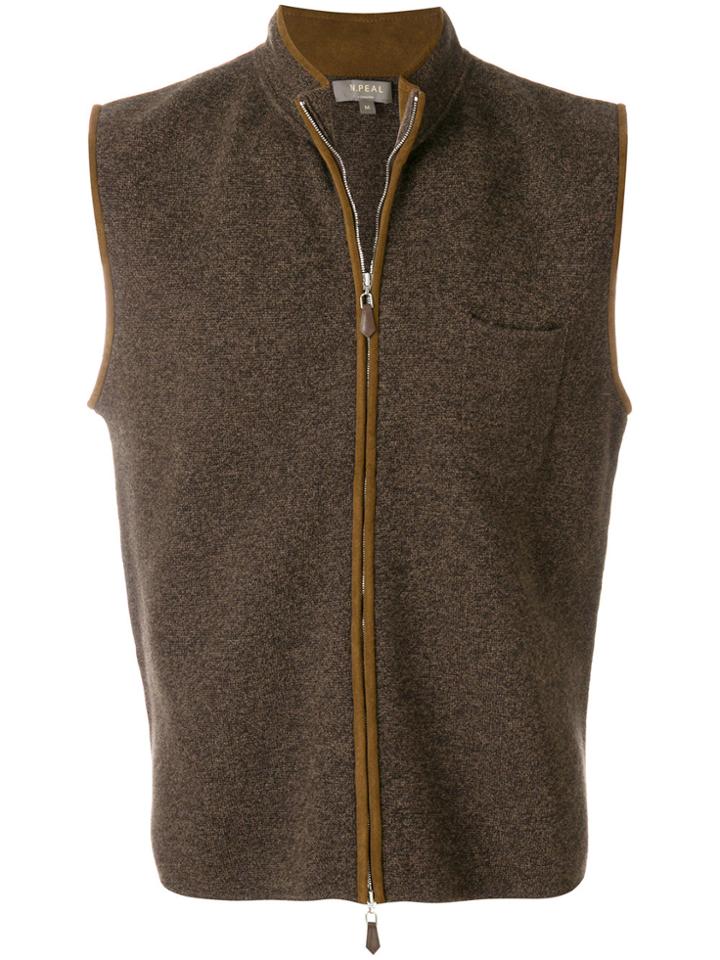 N.peal Suede Trim Cashmere Gilet - Brown