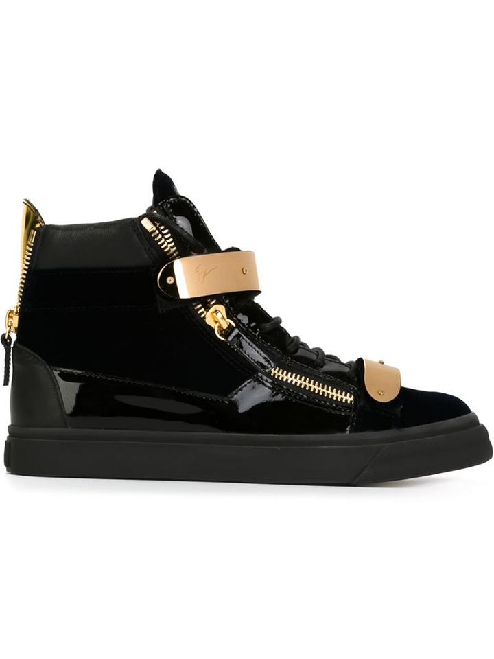 Giuseppe Zanotti Design Coby Hi-top Sneakers, Men's, Size: 39, Blue, Leather/patent Leather/velvet/leather