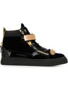 Giuseppe Zanotti Design Coby Hi-top Sneakers, Men's, Size: 39, Blue, Leather/patent Leather/velvet/leather