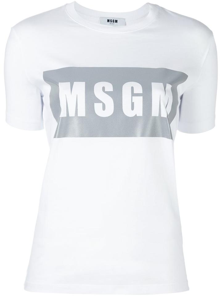 Msgm Logo Print T-shirt, Women's, Size: Xl, White, Cotton