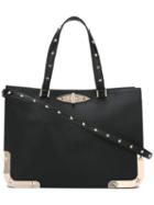 Red Valentino Star Studded Tote, Women's, Black, Calf Leather