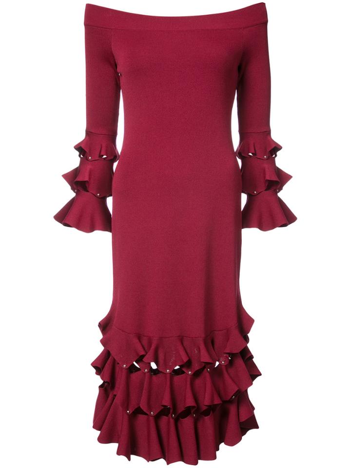 Jonathan Simkhai Off Shoulder Ruffled Dress - Red