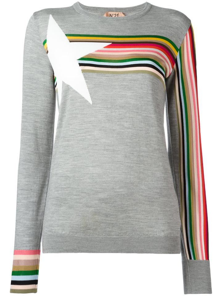 No21 Striped Detail Jumper, Women's, Size: 42, Grey, Wool/silk/viscose