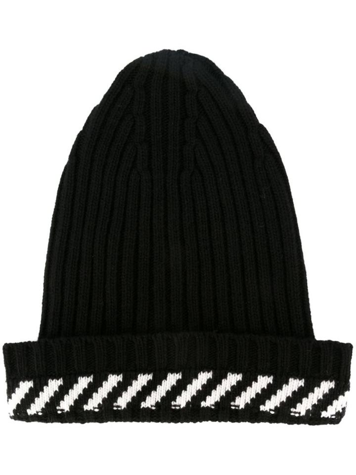 Off-white Striped Detail Beanie, Men's, Black, Polyamide/viscose/cashmere/virgin Wool