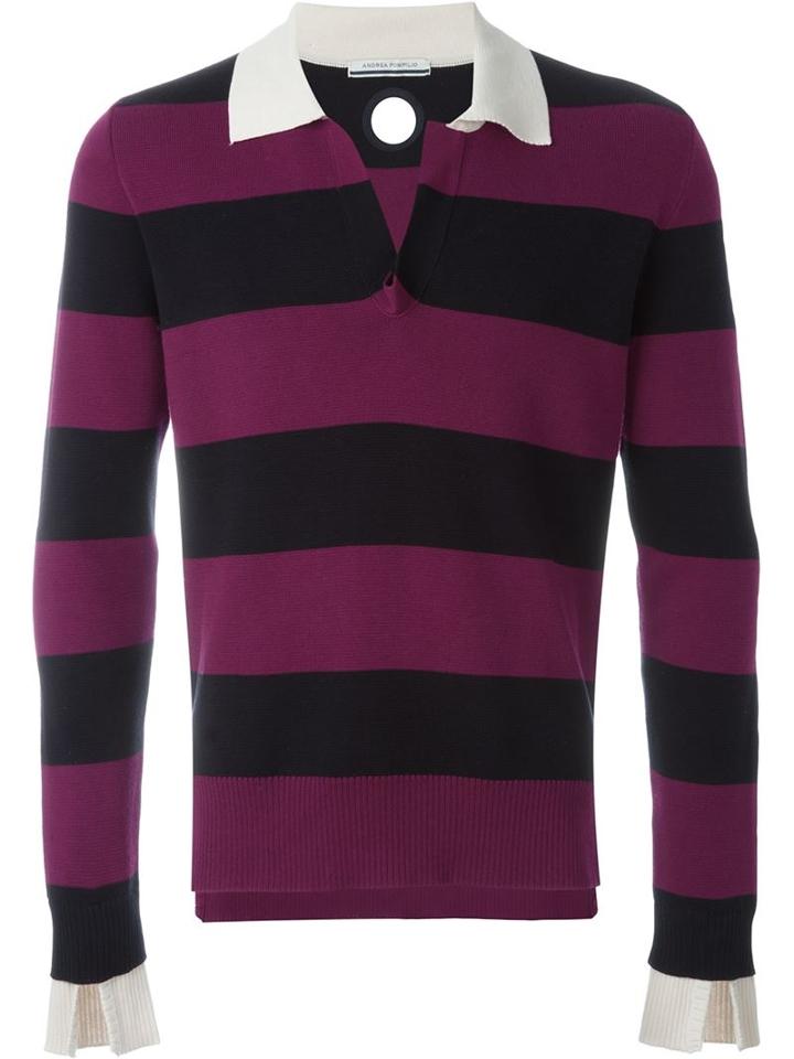 Andrea Pompilio Striped Polo Shirt, Men's, Size: 48, Blue, Cotton