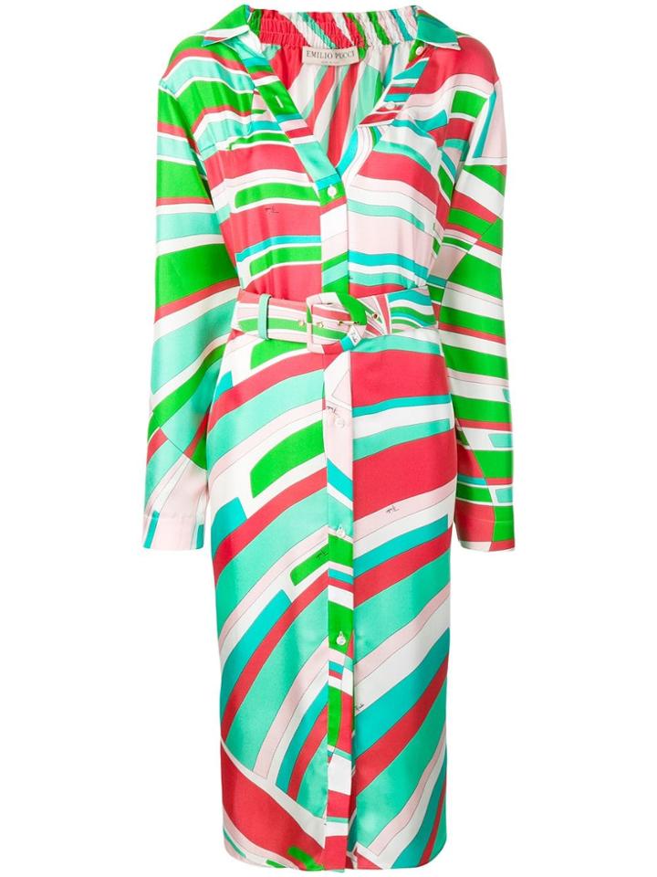 Emilio Pucci Shell Print Silk Shirt Dress - Green
