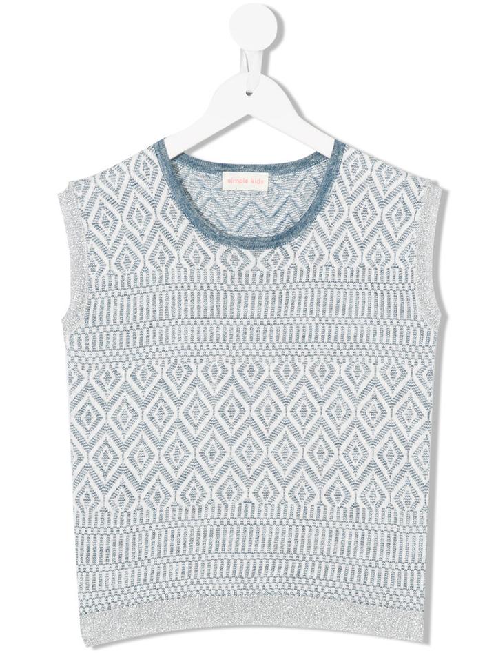 Simple Kids - Knitted Vest - Kids - Linen/flax/polyester/metallized Polyester - 3 Yrs, Blue