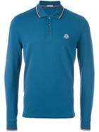 Moncler Long Sleeve Logo Polo Shirt, Men's, Size: Large, Blue, Cotton