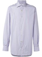 Kiton Pinstriped Button Down Shirt, Men's, Size: 39, Blue, Cotton