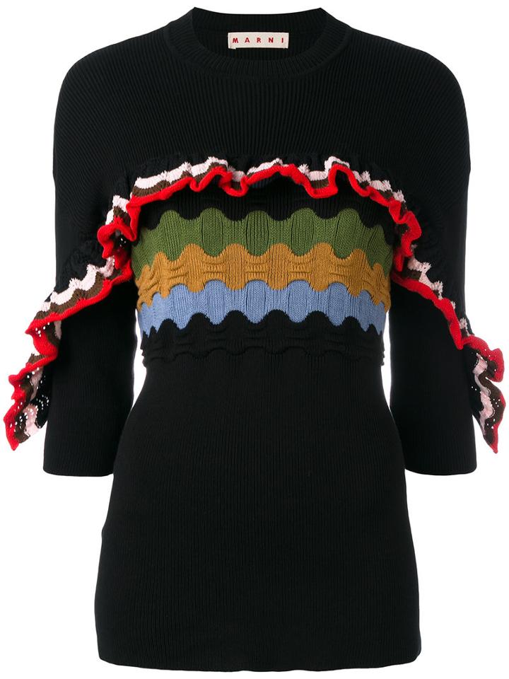 Marni - Ruffle Knit Top - Women - Cotton/polyamide - 42, Black, Cotton/polyamide