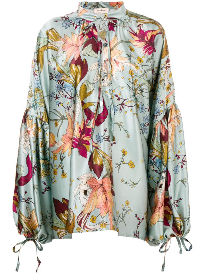 Black Coral Oversized Print Blouse - Blue