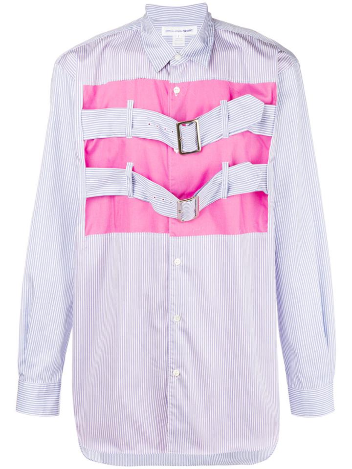 Comme Des Garçons Shirt Patchwork Buckle Collared Shirt - Blue
