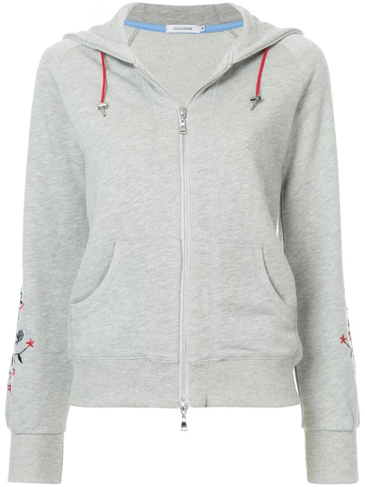 Guild Prime Floral-embroidered Zip-up Hoodie - Grey
