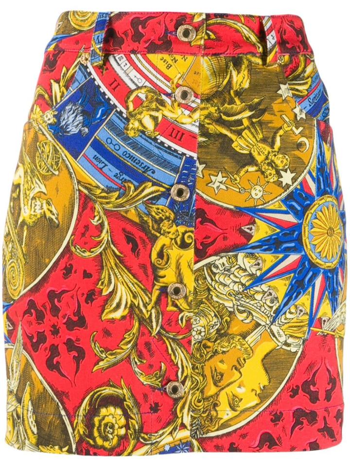 Moschino Printed Denim Skirt - Red