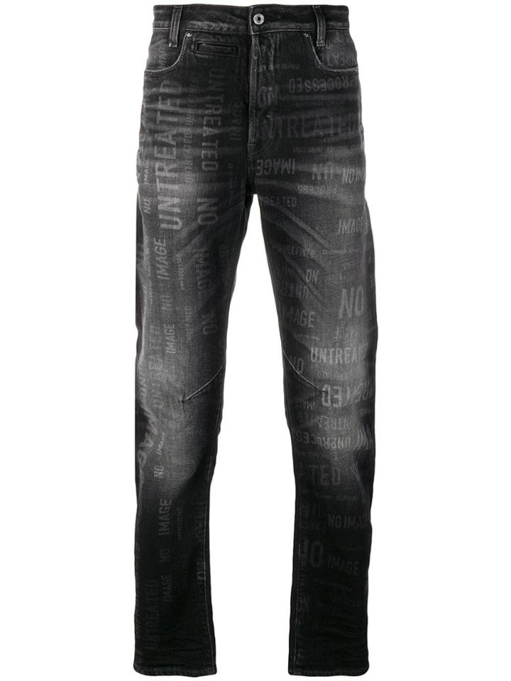 G-star Raw Research Stonewashed Slogan Print Jeans - Black