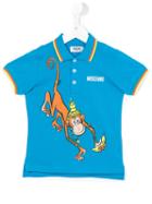 Moschino Kids Monkey Print Polo Shirt, Boy's, Size: 10 Yrs, Blue