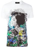 Dsquared2 Graffiti Geisha Print T-shirt, Men's, Size: Medium, White, Cotton