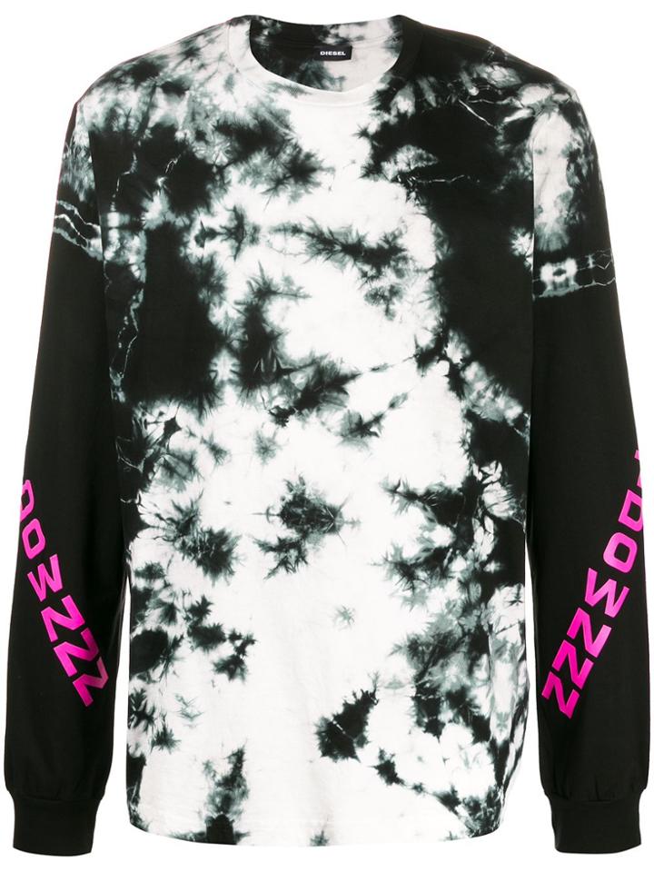 Diesel Tie-dye Printed Long-sleeved T-shirt - Black