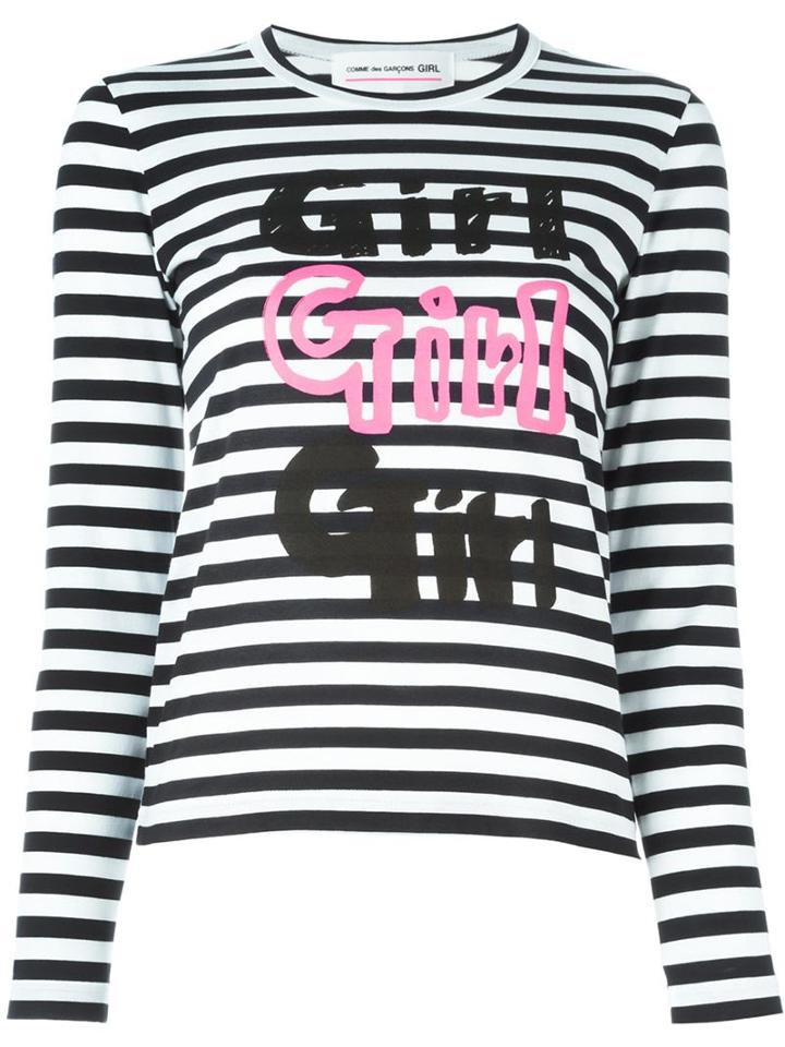 Comme Des Garçons Girl Striped 'girl' Print T-shirt, Size: Small, White, Cotton
