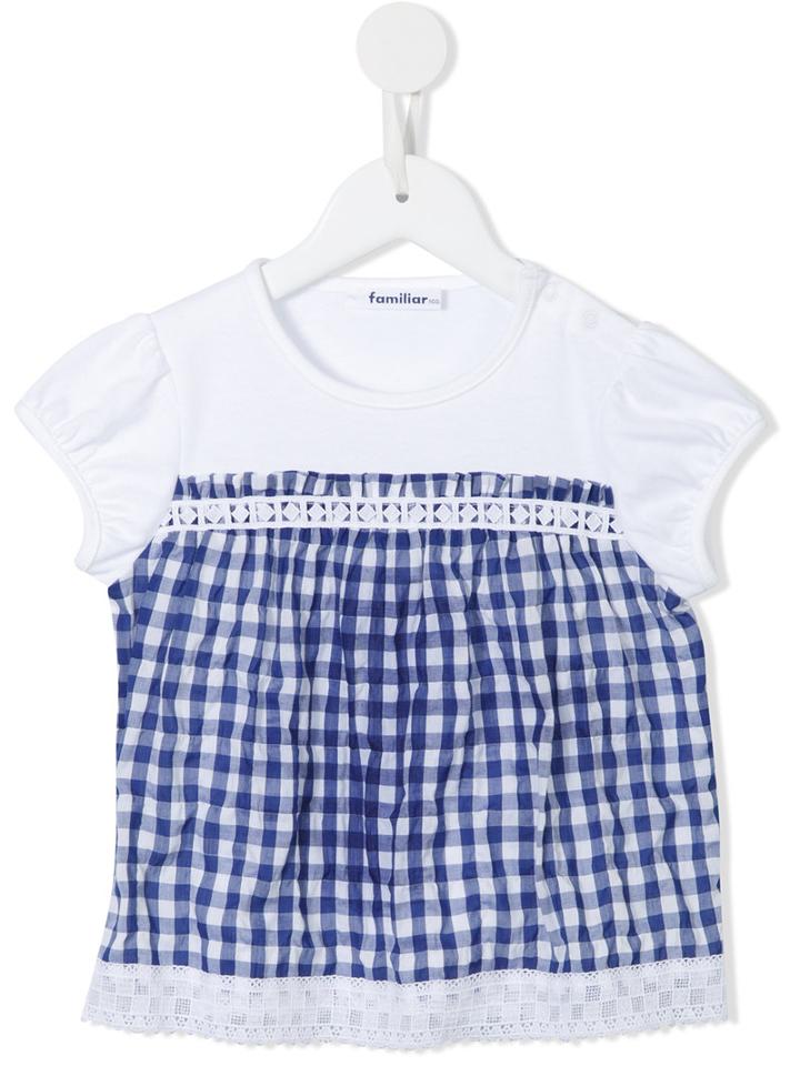 Familiar - Checked Panel T-shirt - Kids - Cotton - 2 Yrs, White