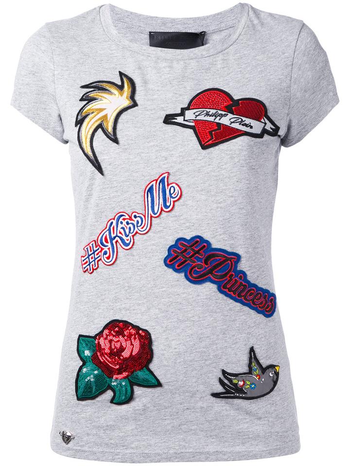 Philipp Plein - Patches T-shirt - Women - Cotton/polyester/polyurethane/glass - L, Grey, Cotton/polyester/polyurethane/glass