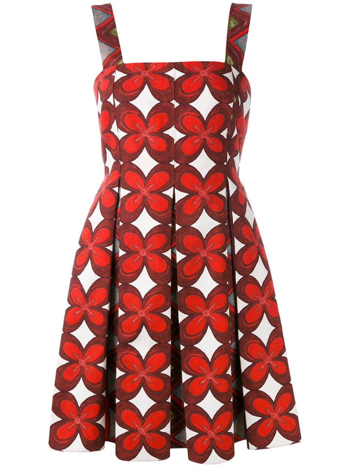 Valentino Printed Skater Dress, Women's, Size: 40, Red, Cotton/linen/flax