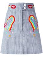 Olympia Le-tan Smoking Lips Beaded Skirt, Women's, Size: 36, Blue, Cotton