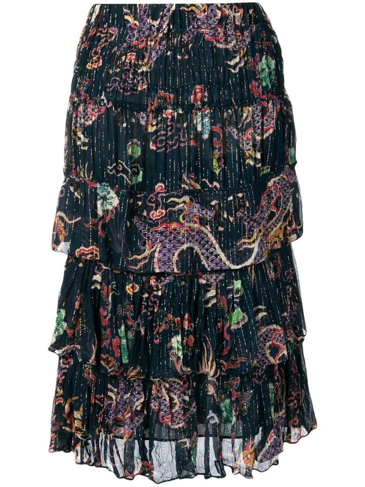 Isabel Marant Dahlia Metallic Printed Skirt - Blue
